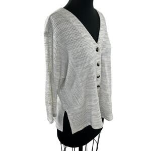 SUNDAY IN BROOKLYN Gray Waffle Knit V-Neck Button Front Pullover Sweater Size M